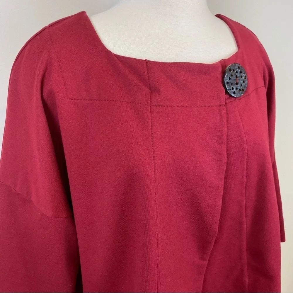 Neon Buddha Swing Jacket Deep Red Sz M Square Neck Oversized Cropped Wood Button - Picture 4 of 17